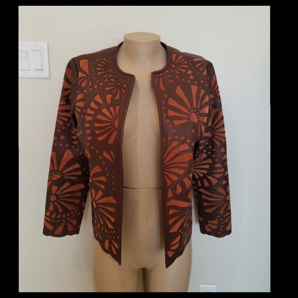Chico's Brown Suede Leather Blazer S - Picture 4 of 10